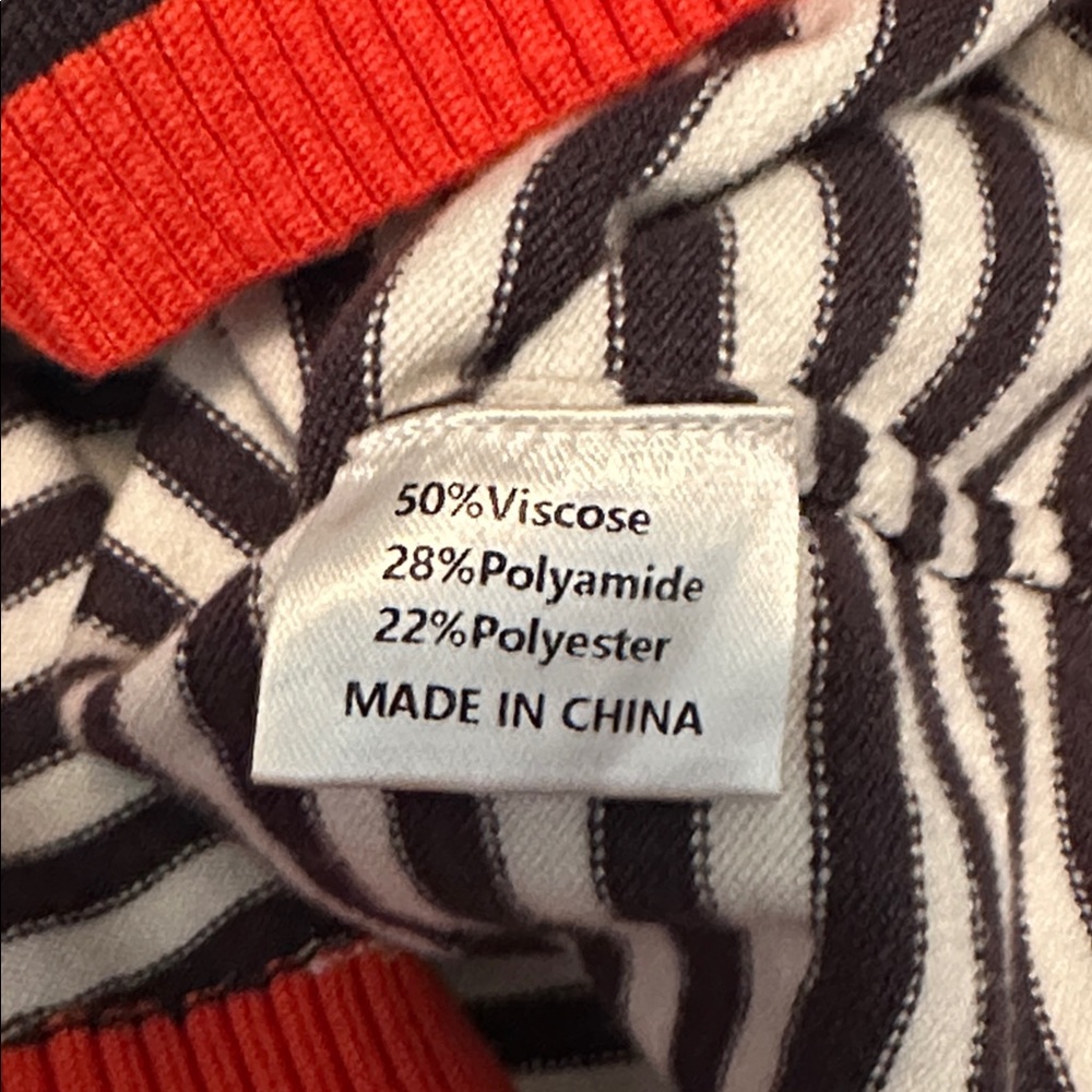 Jessica Black and White Striped Sweater with Orange Trim, size medium - Picture 6 of 13